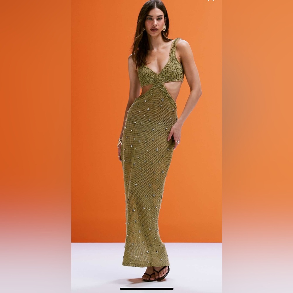 ASOS Design embellished khaki midi dress